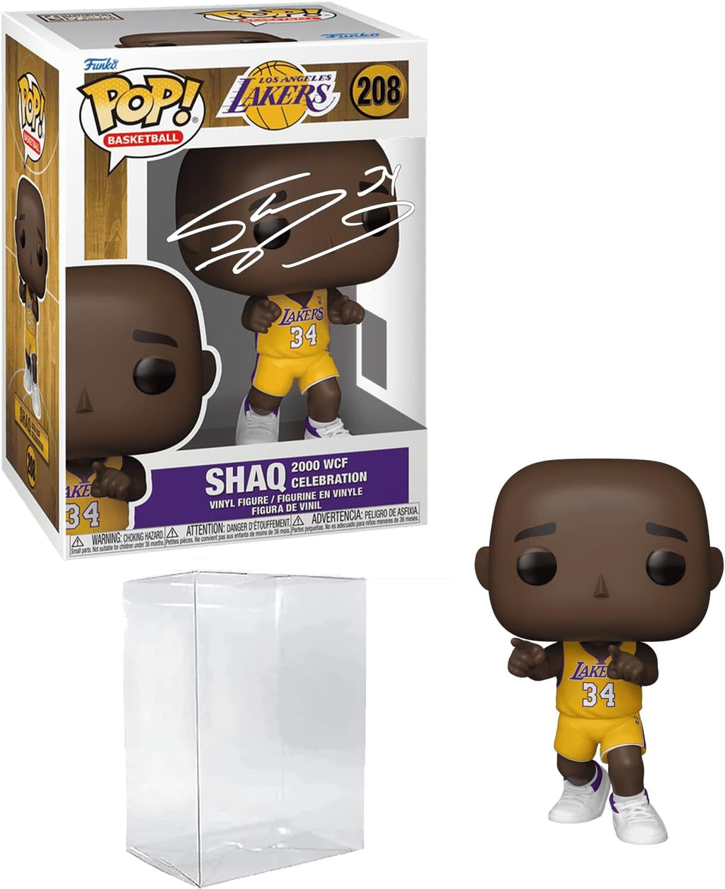 Shaquille O'Neal Shaq #208 2000 WCF Celebration Facsimile Signed Reprint Laser Autographed Funko POP! Basketball NBA: Los Angeles Lakers Figurine with Protector Case
