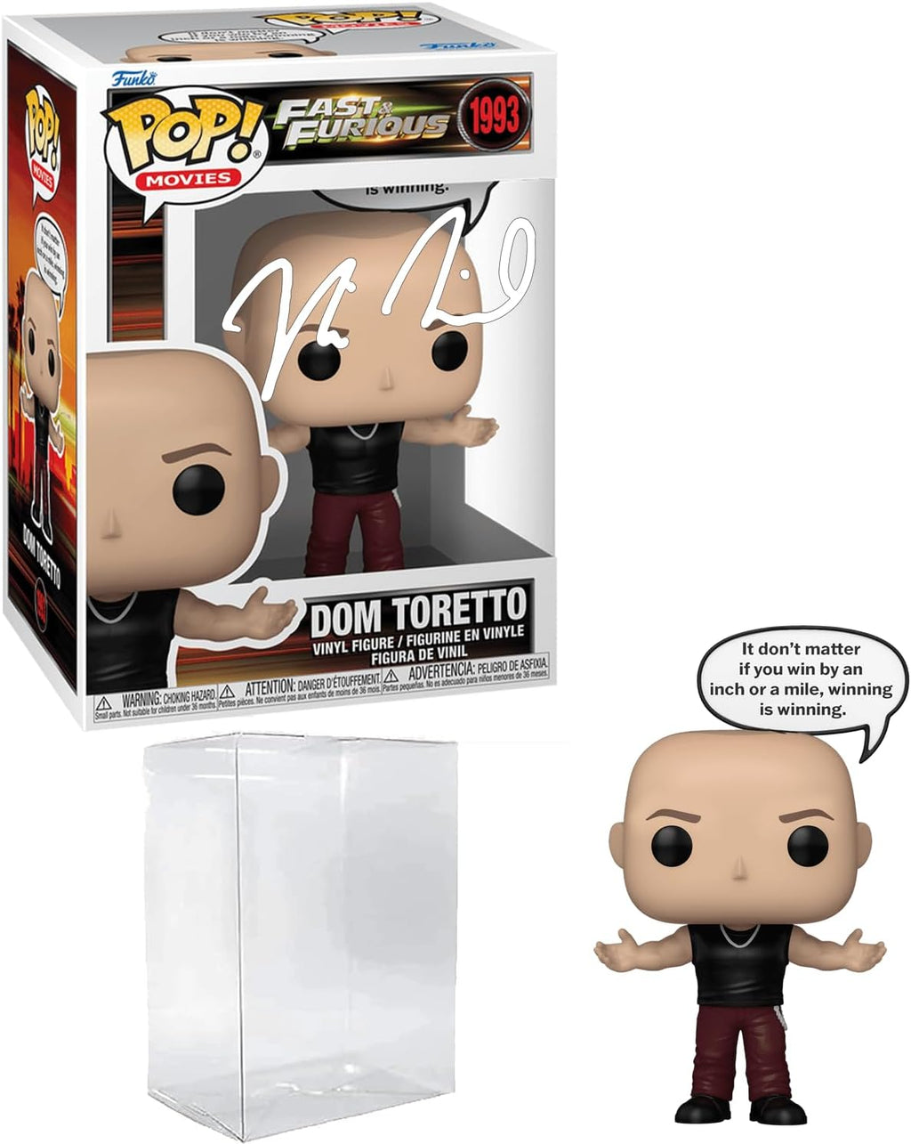 Vin Diesel Dominic Toretto #1993 Sayings Fast & Furious Facsimile Signed Reprint Laser Autographed Funko POP! Movies Figurine with Protector Case