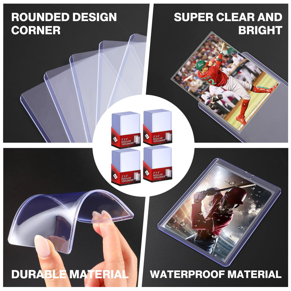 400 Card Sleeves Top Loaders for Cards Included 96 Pockets Top Loader Binder, 3" x 4" Baseball Card Protector Hard Plastic Card Holder for Sports Trading Cards (200 Toploaders + 200 Soft Sleeves)