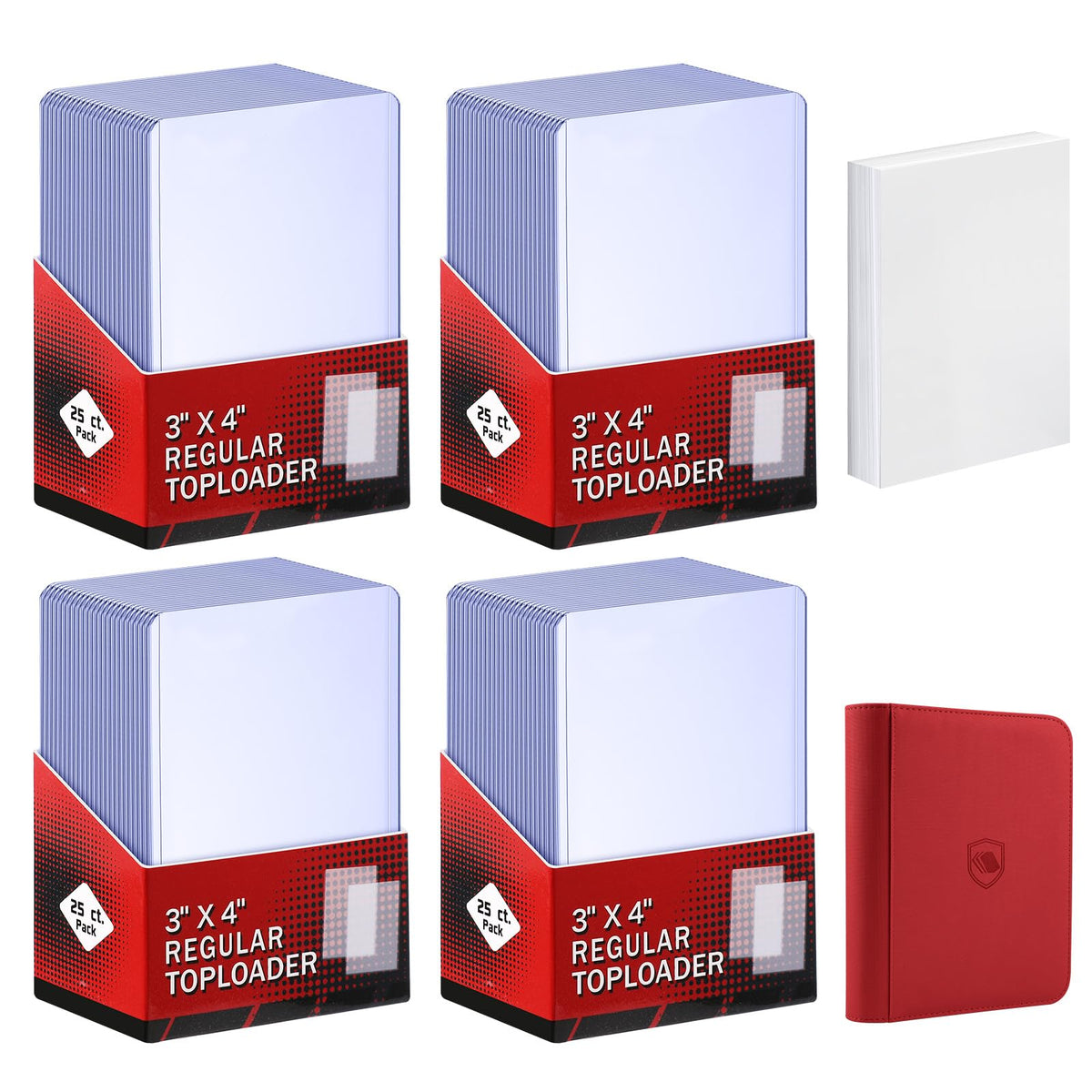 400 Card Sleeves Top Loaders for Cards Included 96 Pockets Top Loader Binder, 3" x 4" Baseball Card Protector Hard Plastic Card Holder for Sports Trading Cards (200 Toploaders + 200 Soft Sleeves)