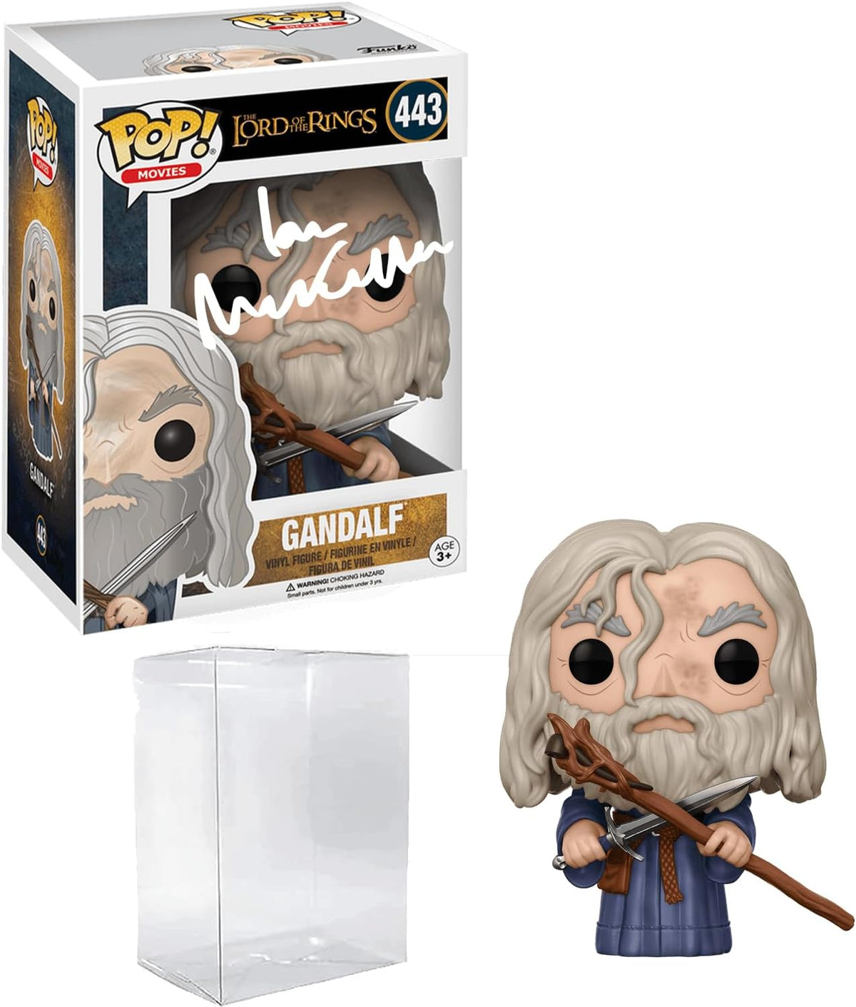 Ian McKellen Gandalf #443 Facsimile Signed Reprint Laser Autographed Funko POP! Movies Lord of the Rings Figurine with Protector Case