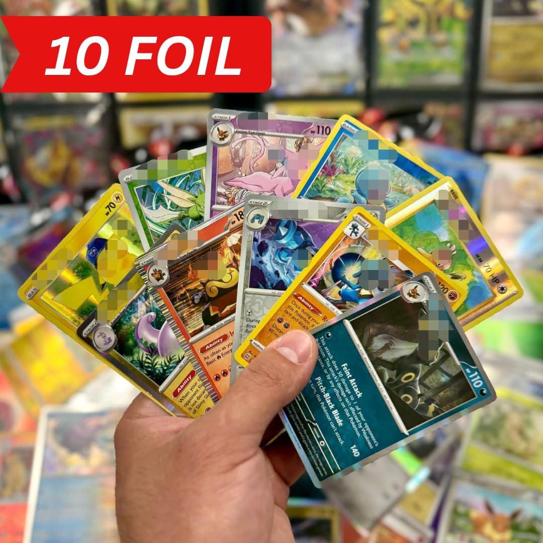 PKMystery 10-Card Foil Pack, Compatible with Pokémon Cards, No Duplicates