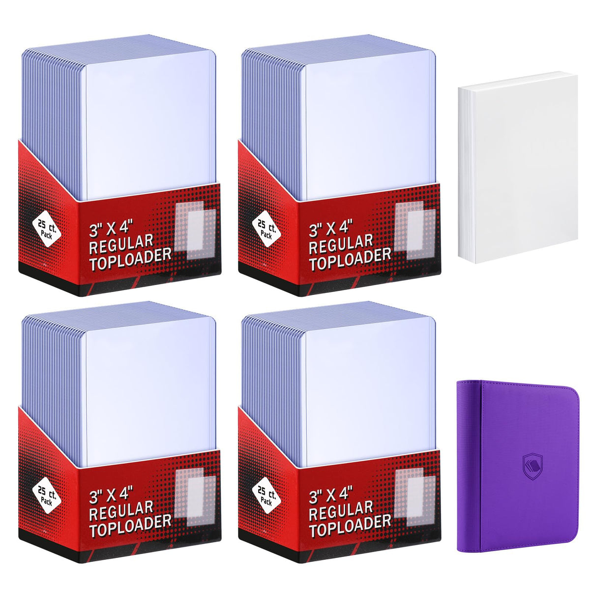 400 Card Sleeves Top Loaders for Cards Included 96 Pockets Top Loader Binder, 3" x 4" Baseball Card Protector Hard Plastic Card Holder for Sports Trading Cards (200 Toploaders + 200 Soft Sleeves)