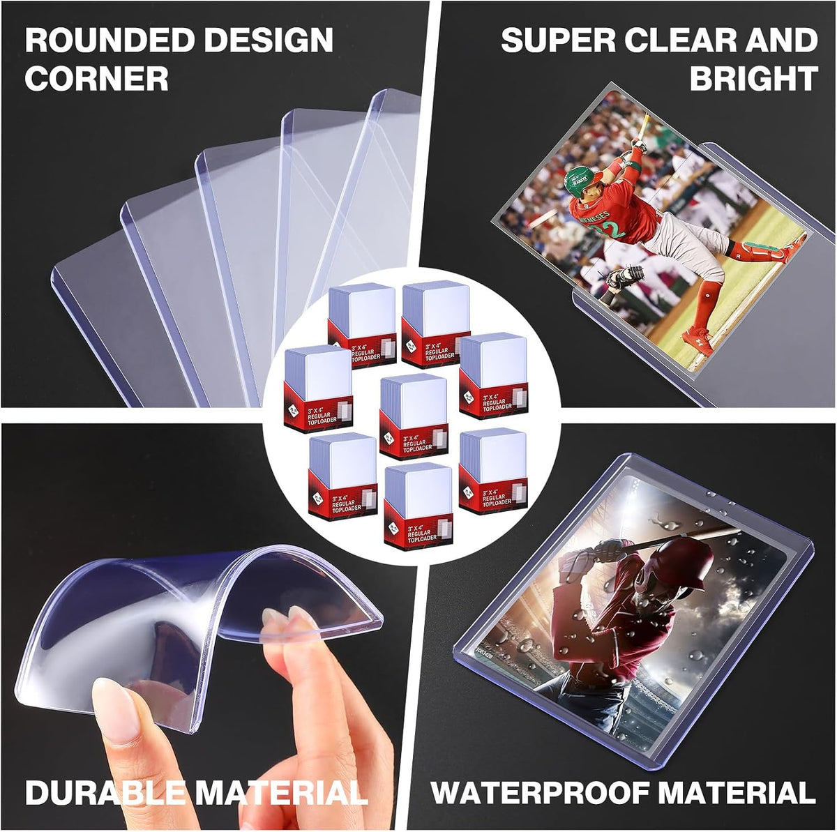 400 Card Sleeves Top Loaders for Cards Included 96 Pockets Top Loader Binder, 3" x 4" Baseball Card Protector Hard Plastic Card Holder for Sports Trading Cards (200 Toploaders + 200 Soft Sleeves)