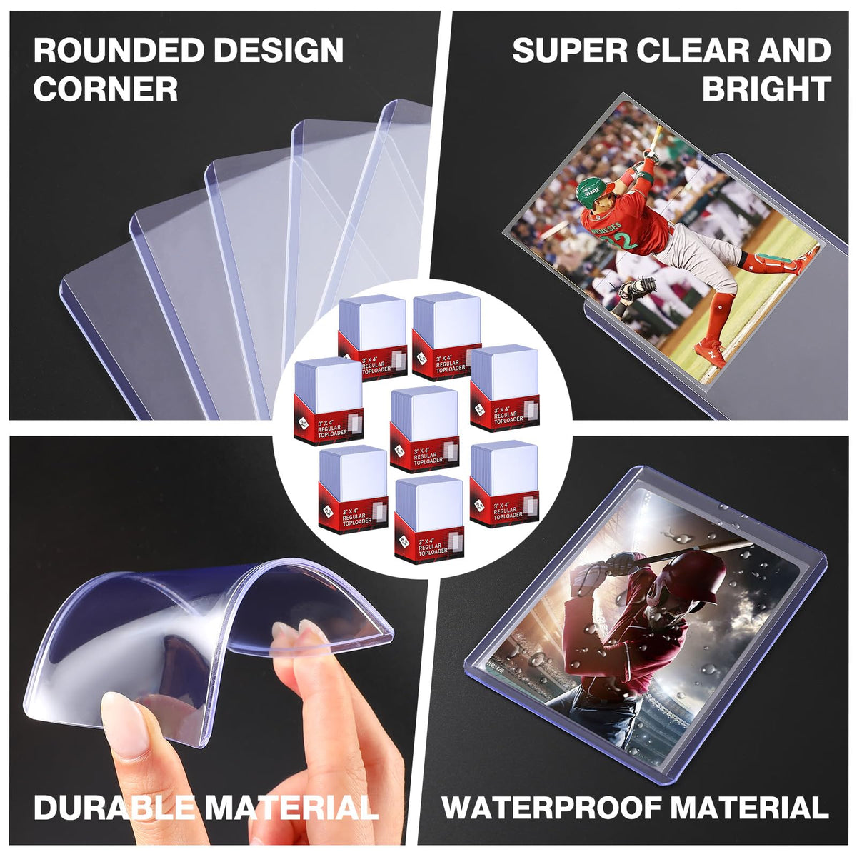 400 Card Sleeves Top Loaders for Cards Included 96 Pockets Top Loader Binder, 3" x 4" Baseball Card Protector Hard Plastic Card Holder for Sports Trading Cards (200 Toploaders + 200 Soft Sleeves)