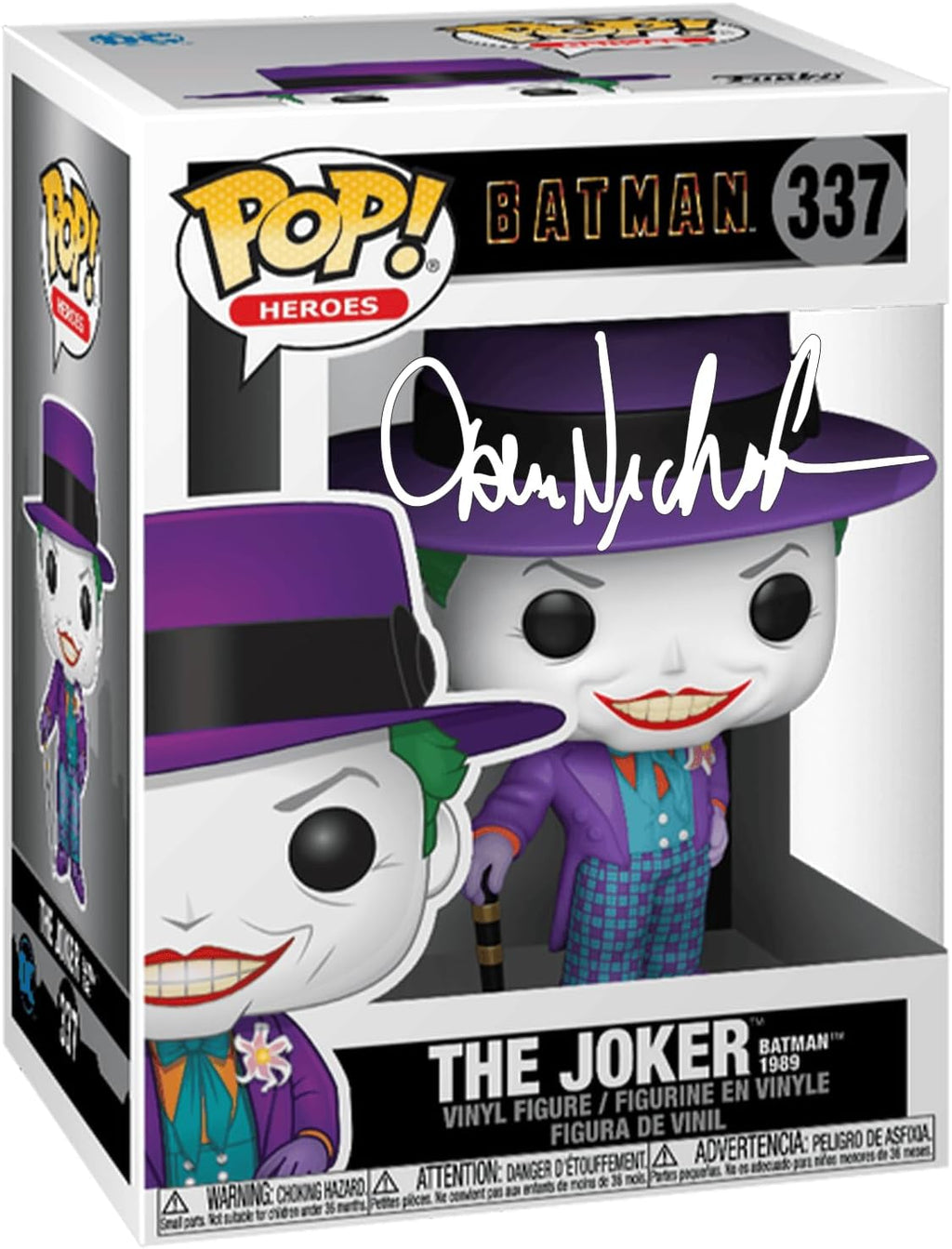Jack Nicholson The Joker #337 1989 Facsimile Signed Reprint Laser Autographed Funko POP! Movies Batman Figurine with Protector Case