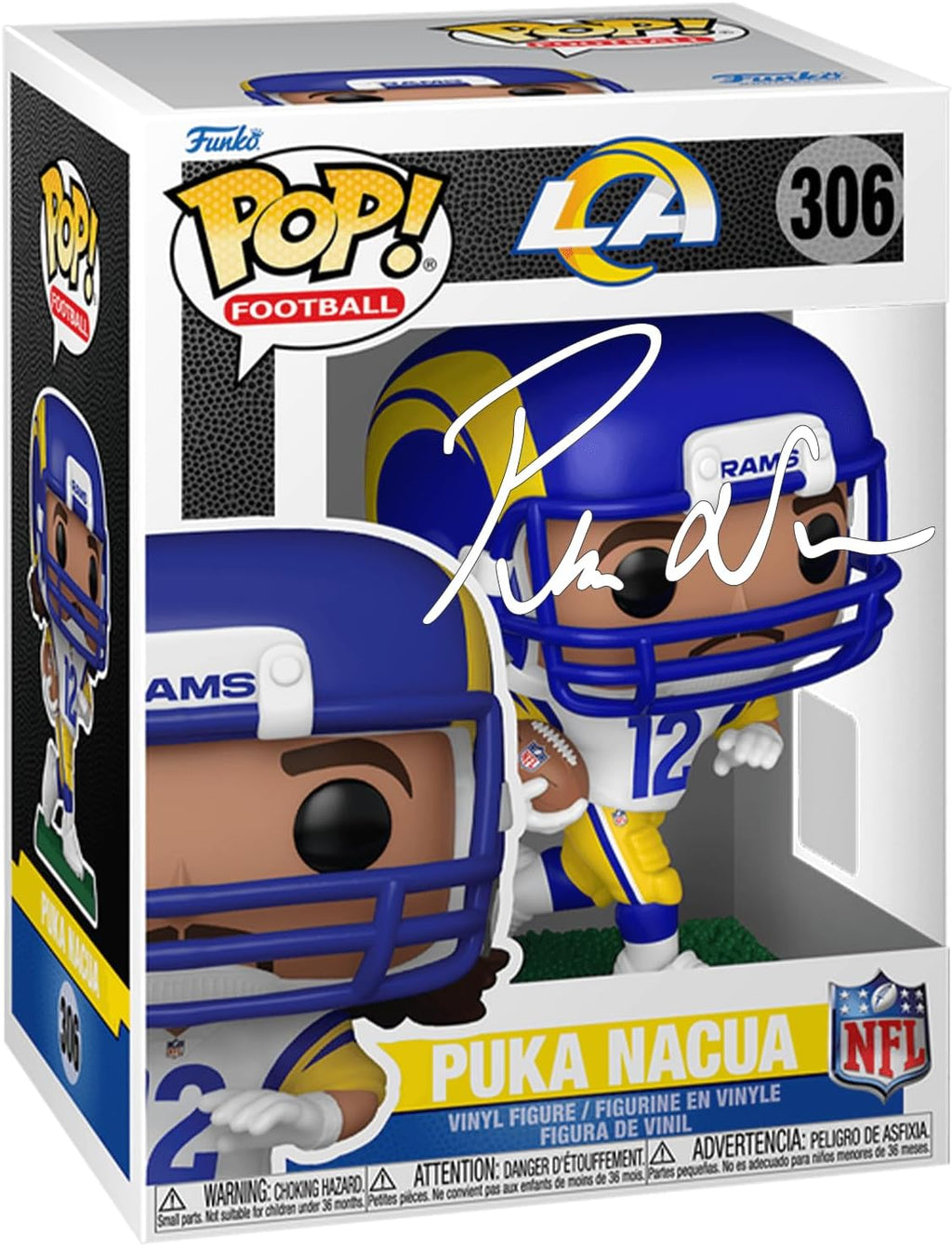 Puka Nacua #306 Facsimile Signed Reprint Laser Autographed Funko POP! Football NFL: Los Angeles Rams Figurine with Protector Case