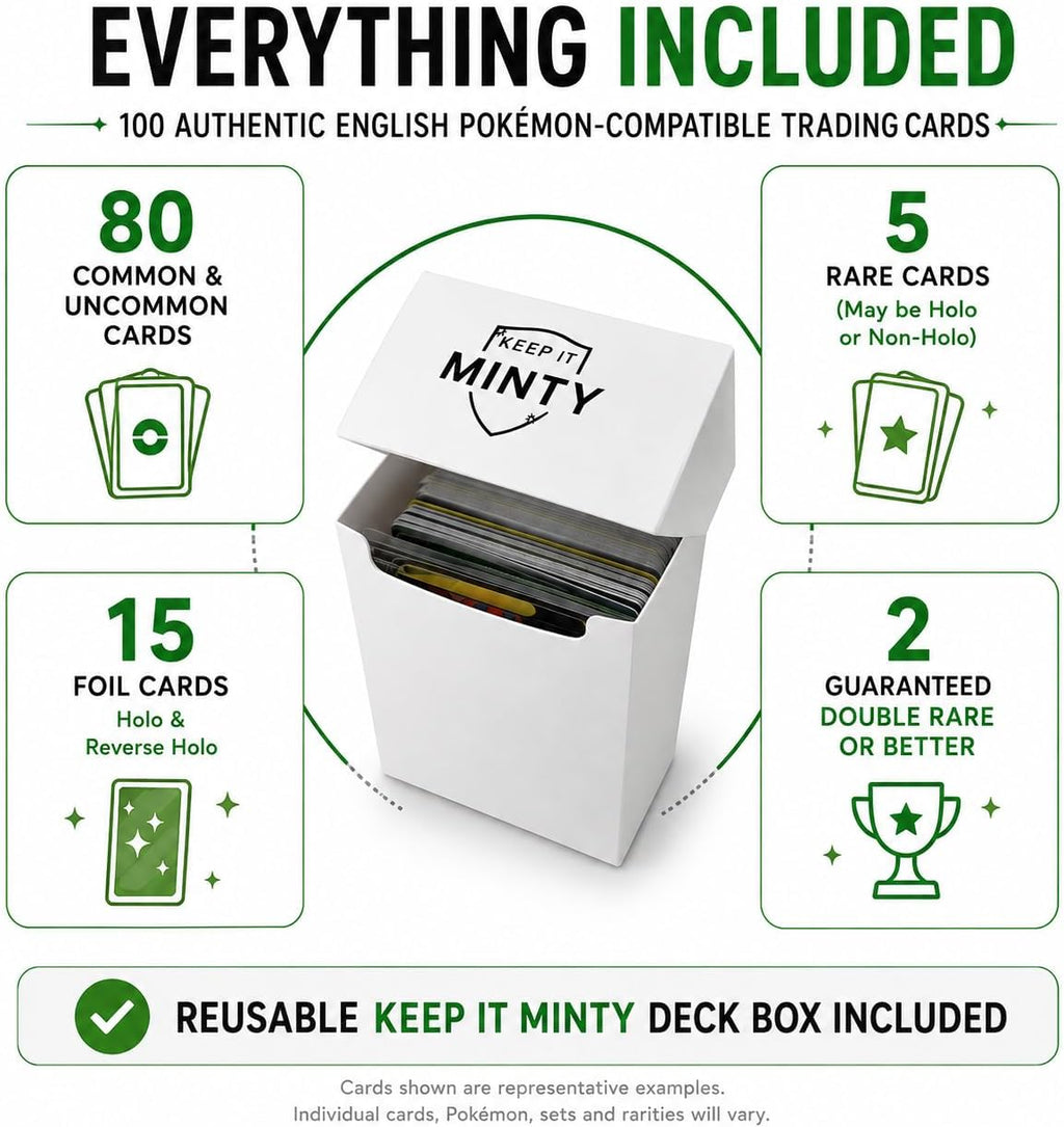 100 Card Bundle Compatible with Pokémon TCG Plus Keep it Minty Deck Box