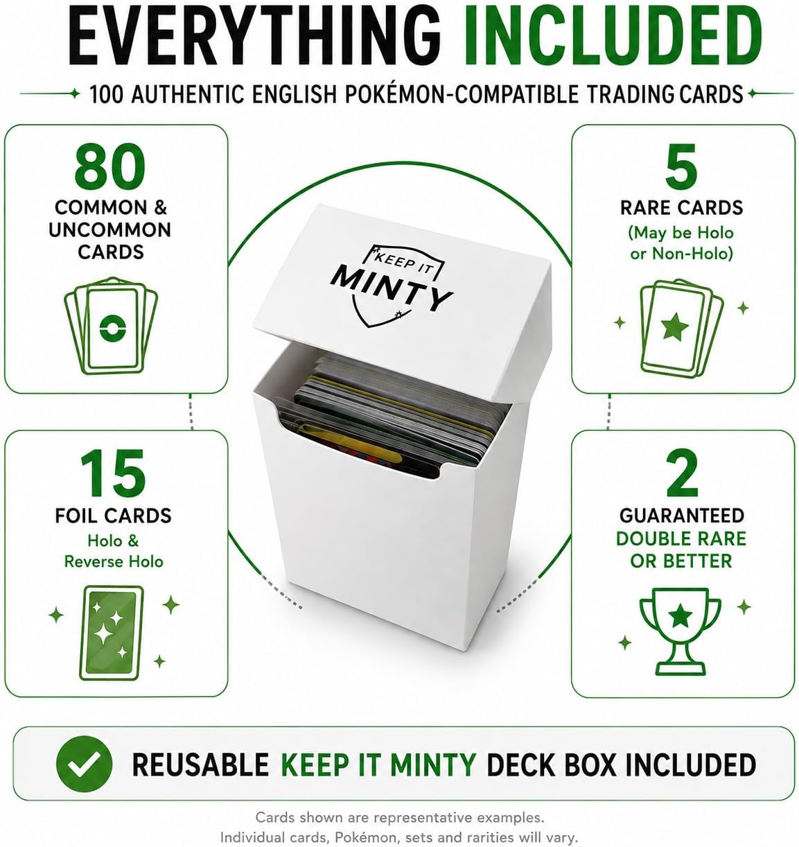100 Card Bundle Compatible with Pokémon TCG Plus Keep it Minty Deck Box