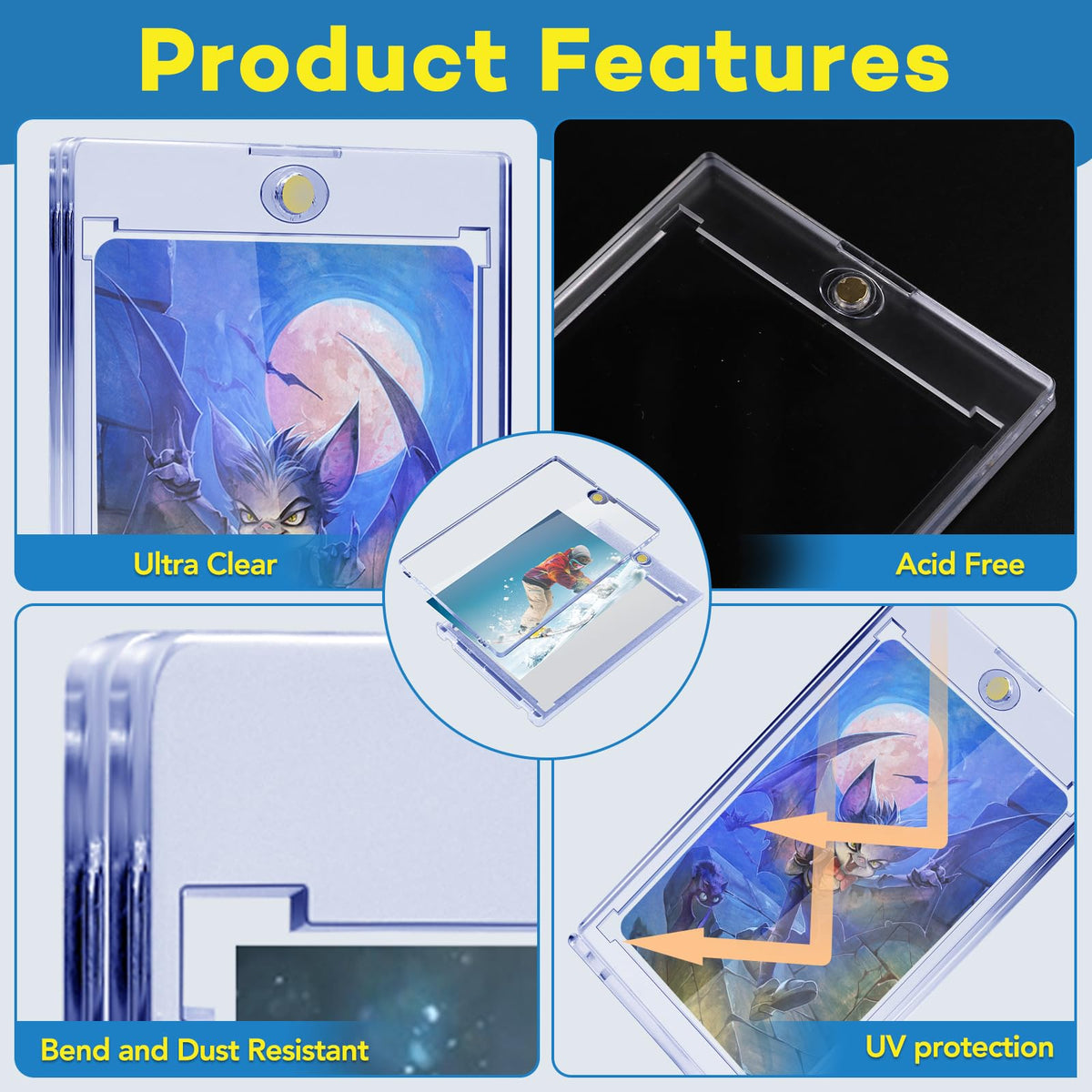 ZENOWICK 100ct Magnetic Card Holders, Magnetic 35pt One Touch Card Holders