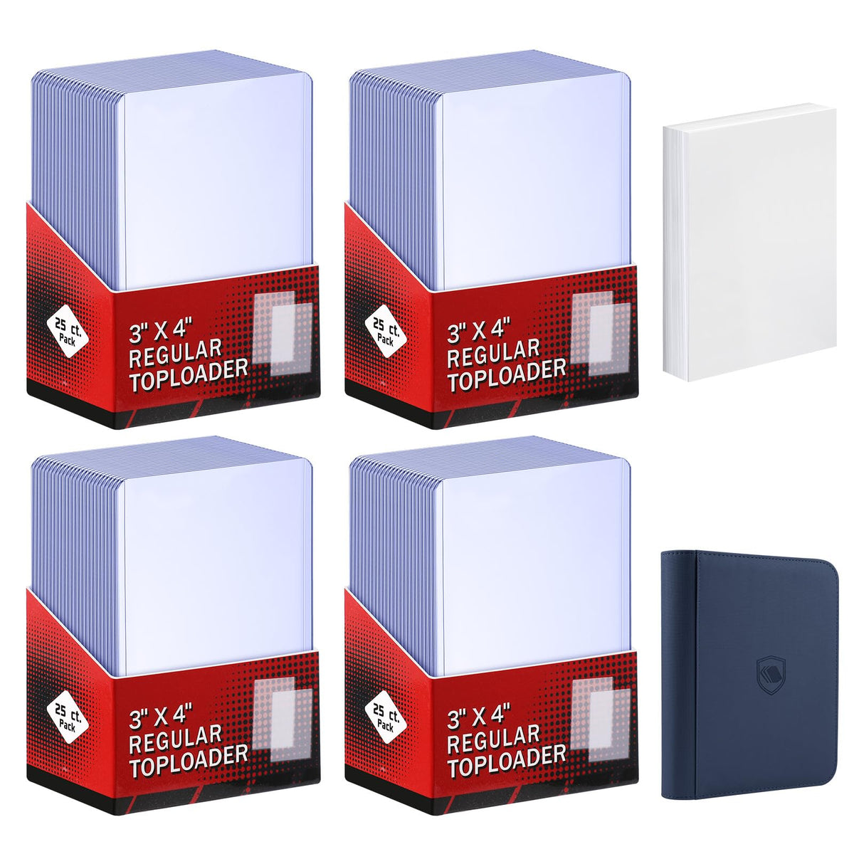 400 Card Sleeves Top Loaders for Cards Included 96 Pockets Top Loader Binder, 3" x 4" Baseball Card Protector Hard Plastic Card Holder for Sports Trading Cards (200 Toploaders + 200 Soft Sleeves)