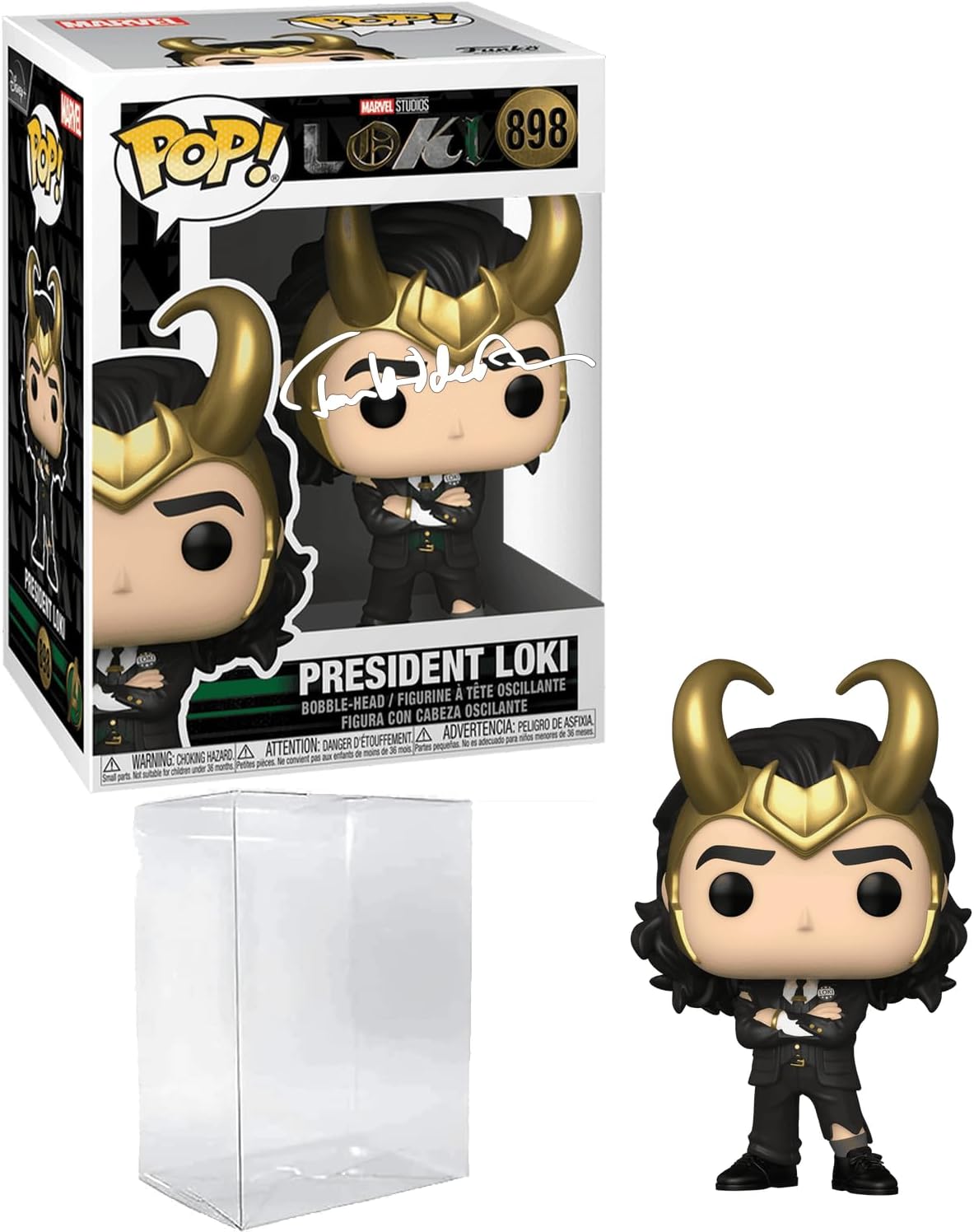 Tom Hiddleston Loki #898 President Facsimile Signed Reprint Laser Autographed Funko POP! TV Marvel Figurine with Protector Case