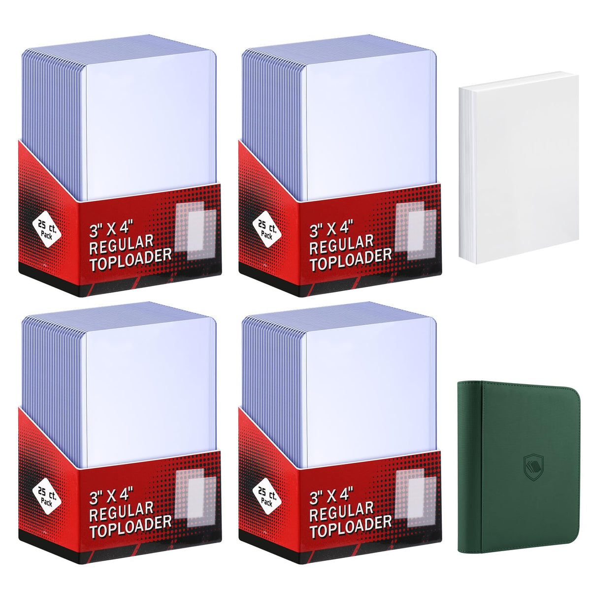 400 Card Sleeves Top Loaders for Cards Included 96 Pockets Top Loader Binder, 3" x 4" Baseball Card Protector Hard Plastic Card Holder for Sports Trading Cards (200 Toploaders + 200 Soft Sleeves)