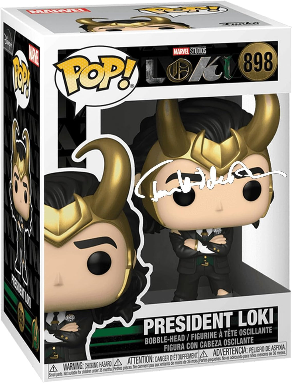 Tom Hiddleston Loki #898 President Facsimile Signed Reprint Laser Autographed Funko POP! TV Marvel Figurine with Protector Case