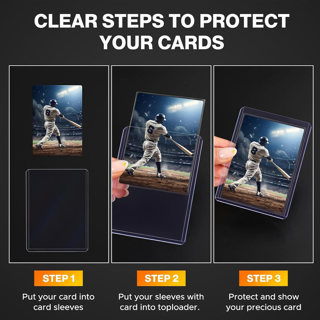 400 Card Sleeves Top Loaders for Cards Included 96 Pockets Top Loader Binder, 3" x 4" Baseball Card Protector Hard Plastic Card Holder for Sports Trading Cards (200 Toploaders + 200 Soft Sleeves)