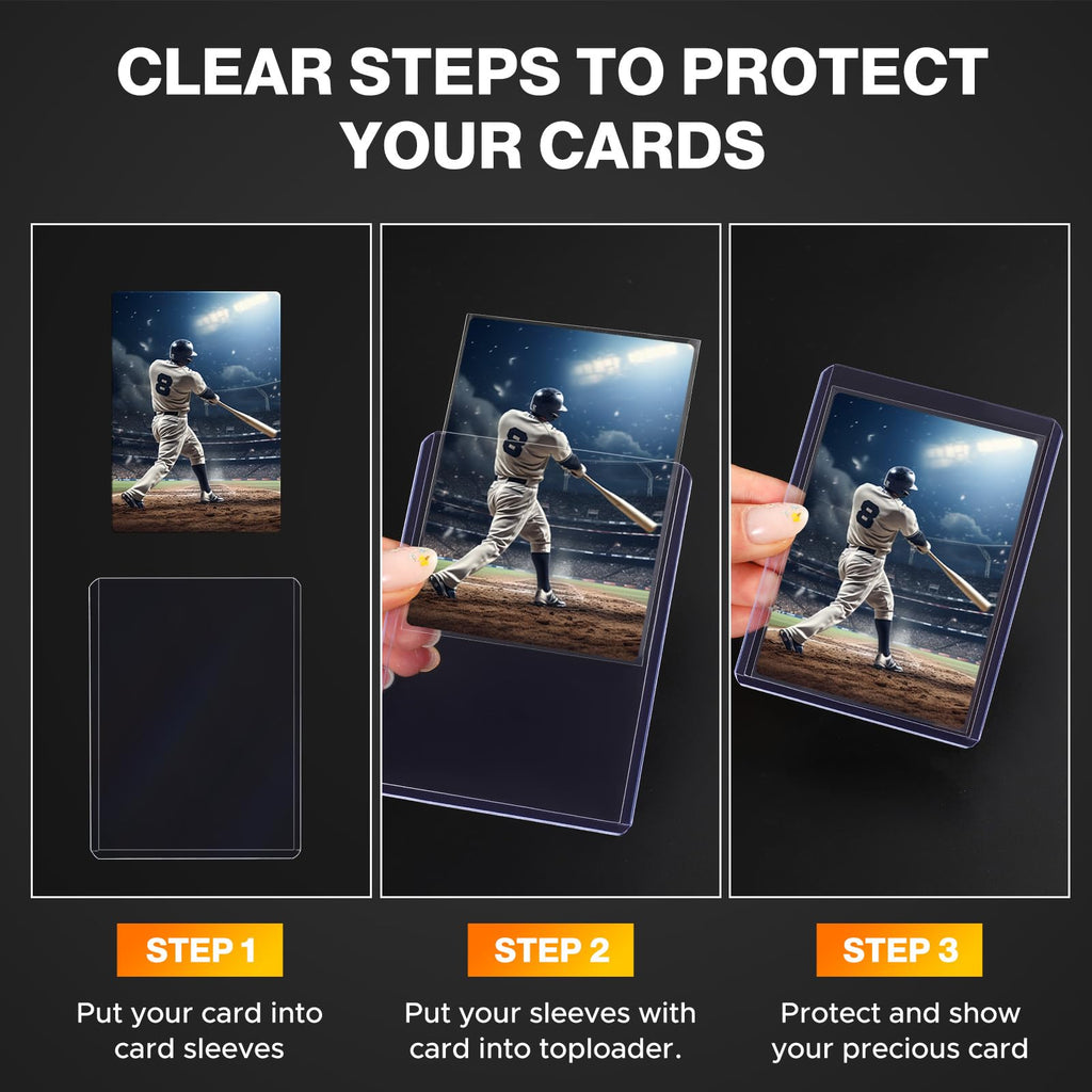 400 Card Sleeves Top Loaders for Cards Included 96 Pockets Top Loader Binder, 3" x 4" Baseball Card Protector Hard Plastic Card Holder for Sports Trading Cards (200 Toploaders + 200 Soft Sleeves)