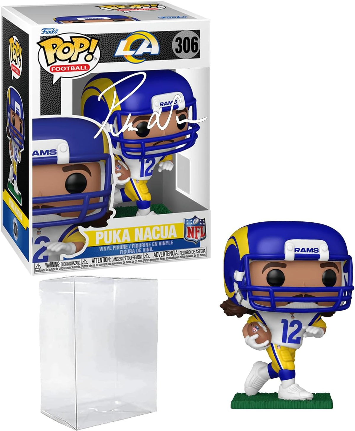 Puka Nacua #306 Facsimile Signed Reprint Laser Autographed Funko POP! Football NFL: Los Angeles Rams Figurine with Protector Case