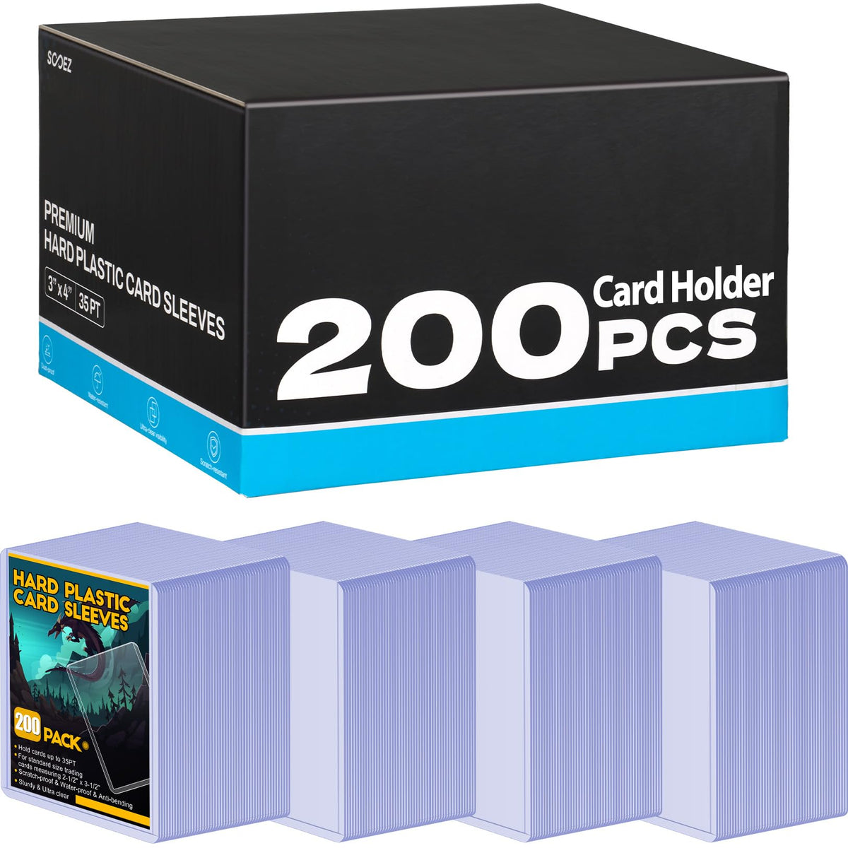 Sooez 32 Card Sleeves Hard Plastic Card Holder for Trading Card 3"x4", 35PT