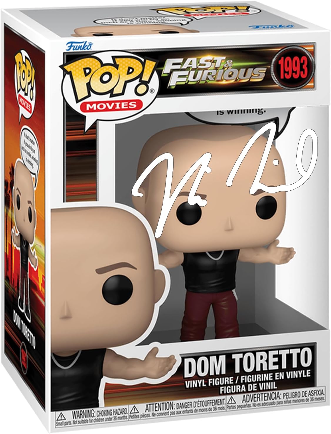 Vin Diesel Dominic Toretto #1993 Sayings Fast & Furious Facsimile Signed Reprint Laser Autographed Funko POP! Movies Figurine with Protector Case