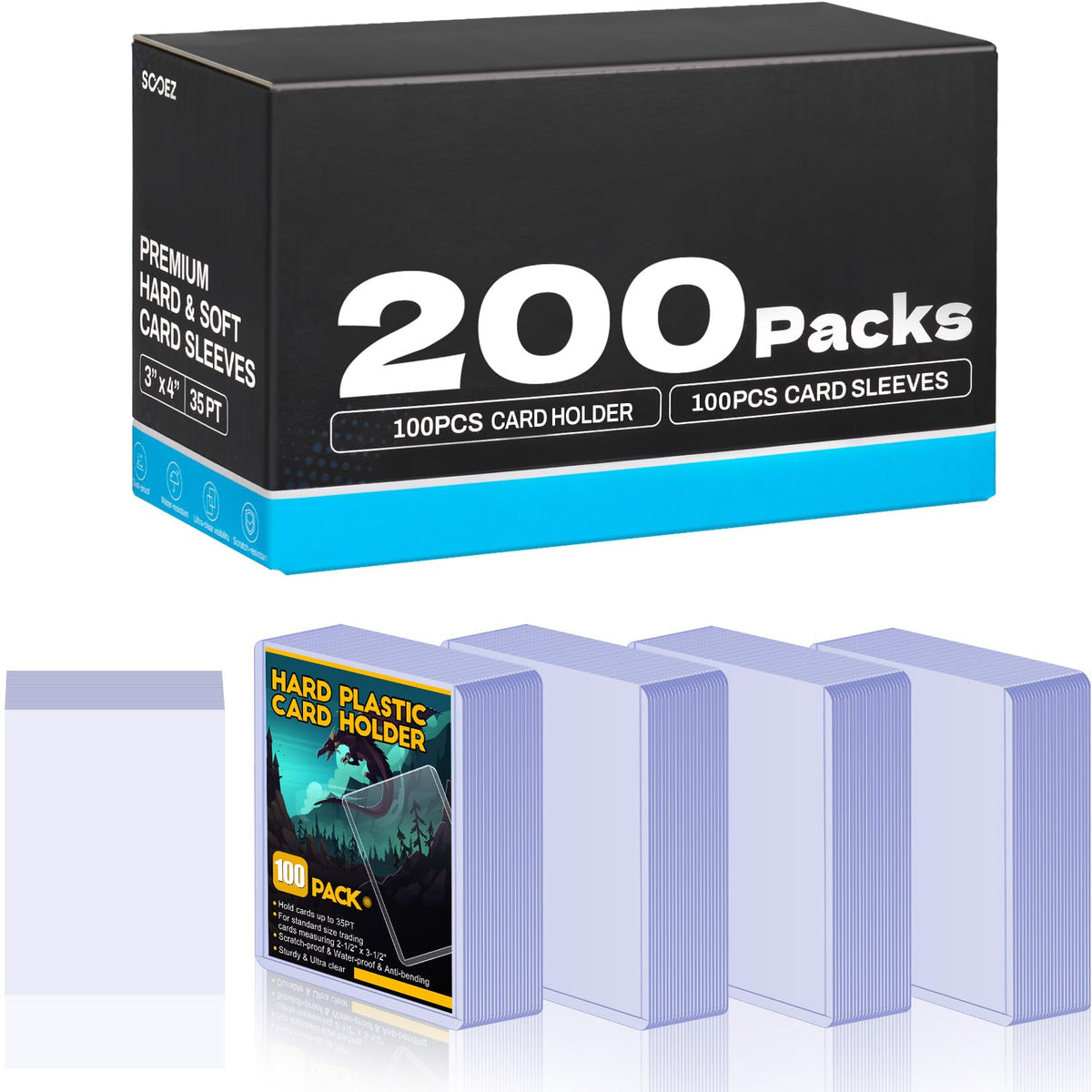 Sooez 32 Card Sleeves Hard Plastic Card Holder for Trading Card 3"x4", 35PT