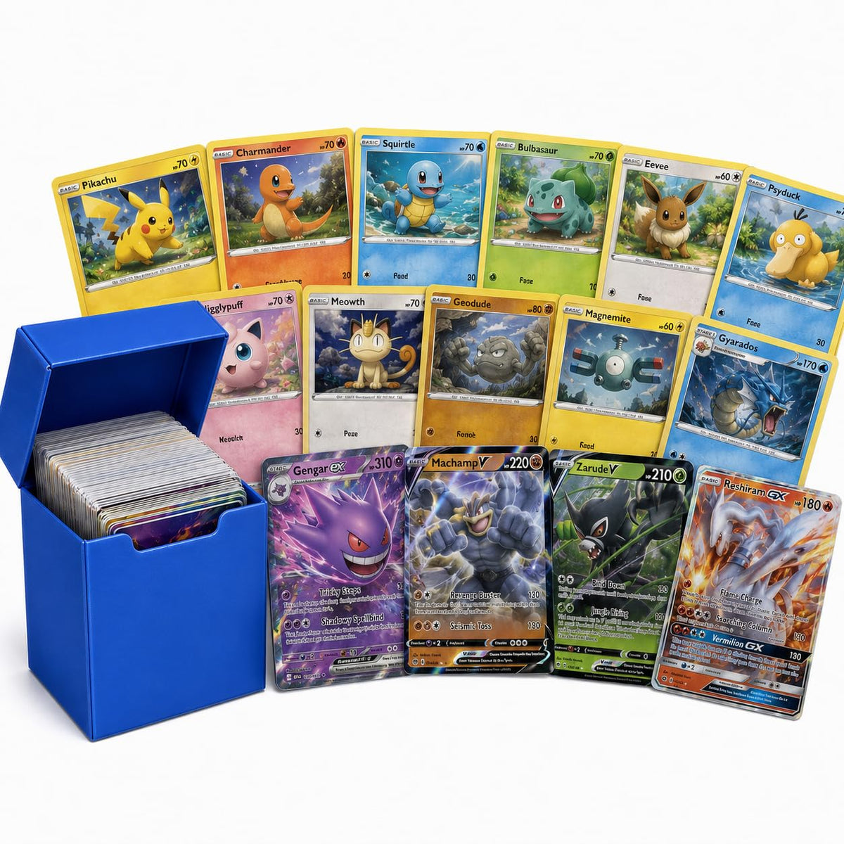Pokémon Official 100 Pokemon Card Lot with Rare, Holofoil, Trainer and Energy Cards - Bundle with Random Colored Deck Box Included NFL (100 Assorted Cards)