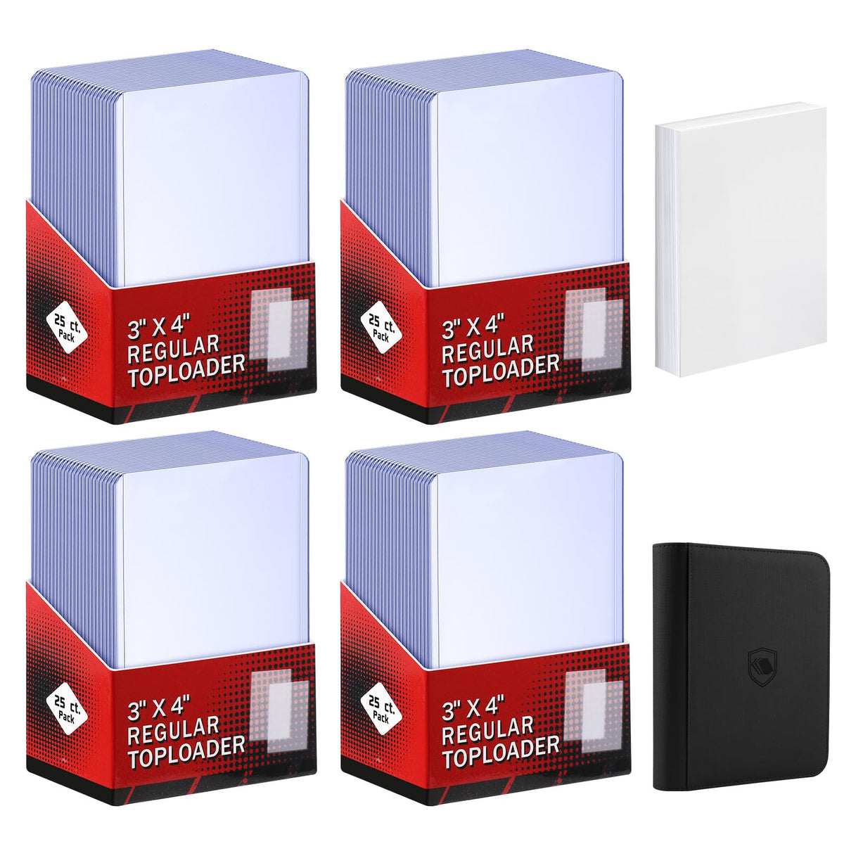 400 Card Sleeves Top Loaders for Cards Included 96 Pockets Top Loader Binder, 3" x 4" Baseball Card Protector Hard Plastic Card Holder for Sports Trading Cards (200 Toploaders + 200 Soft Sleeves)