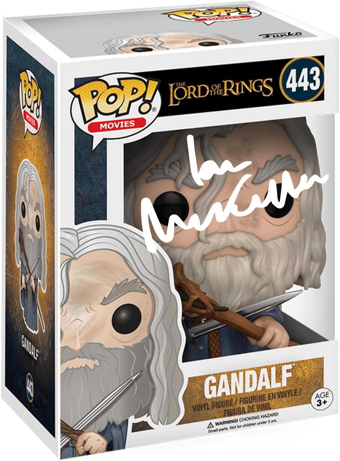 Ian McKellen Gandalf #443 Facsimile Signed Reprint Laser Autographed Funko POP! Movies Lord of the Rings Figurine with Protector Case