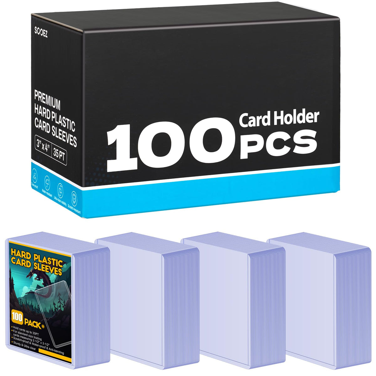 Sooez 32 Card Sleeves Hard Plastic Card Holder for Trading Card 3"x4", 35PT