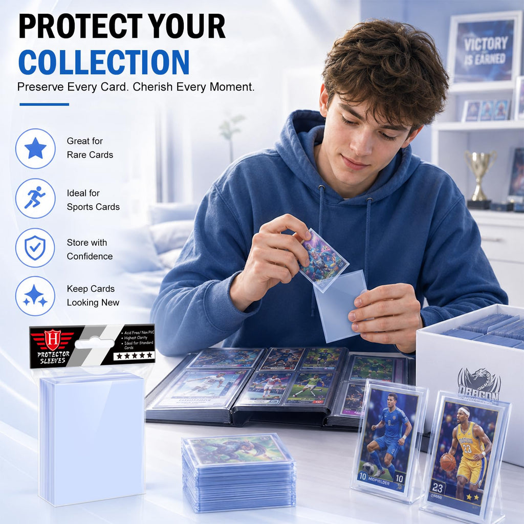 500 Counts Card Sleeves for Trading Cards, Soft Penny Card Sleeves Clear Plastic Card Protectors Fit for Baseball Card, Sports Cards, MTG Game Card Standard Cards
