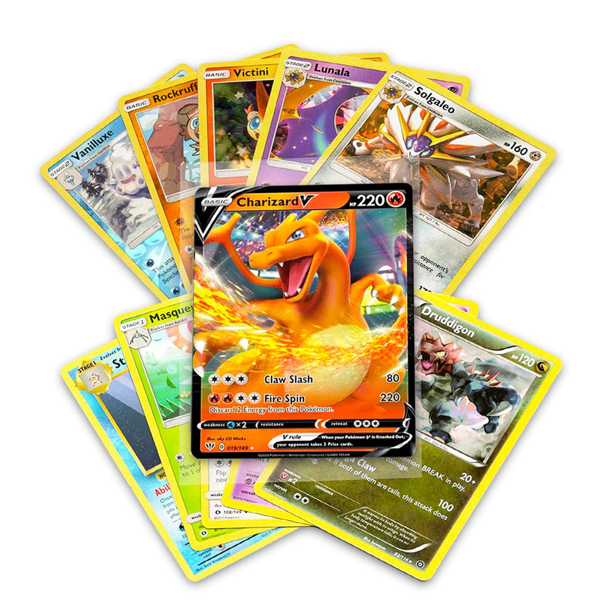 Pokémon Official 100 Pokemon Card Lot with Rare, Holofoil, Trainer and Energy Cards - Bundle with Random Colored Deck Box Included NFL (100 Assorted Cards)