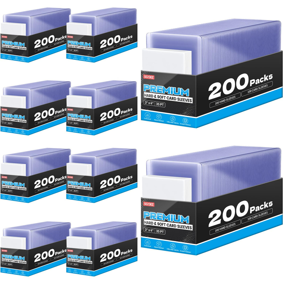 Sooez 32 Card Sleeves Hard Plastic Card Holder for Trading Card 3"x4", 35PT