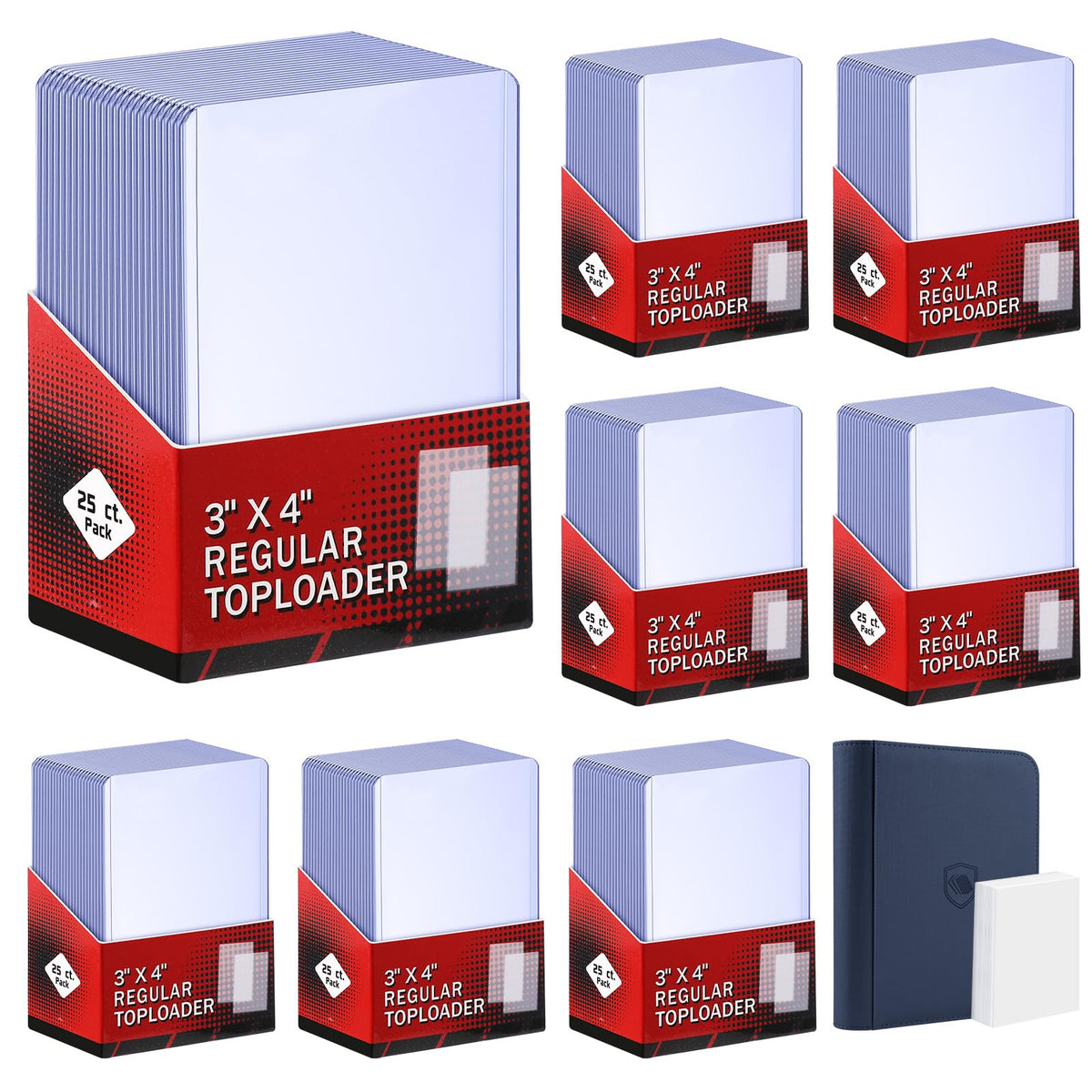 400 Card Sleeves Top Loaders for Cards Included 96 Pockets Top Loader Binder, 3" x 4" Baseball Card Protector Hard Plastic Card Holder for Sports Trading Cards (200 Toploaders + 200 Soft Sleeves)