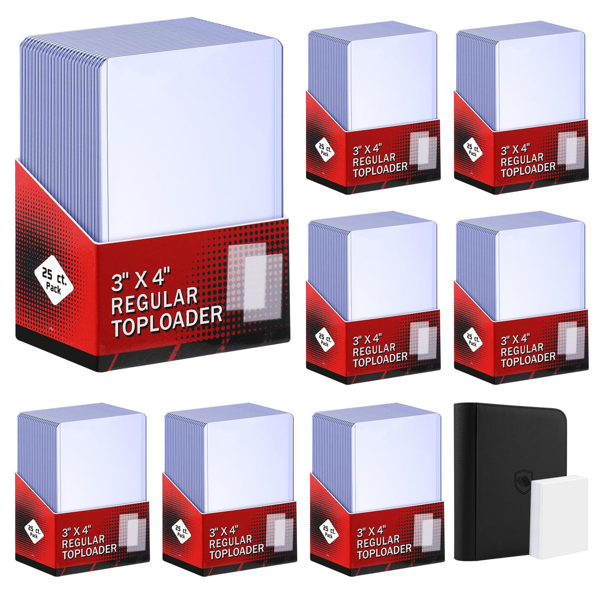 400 Card Sleeves Top Loaders for Cards Included 96 Pockets Top Loader Binder, 3" x 4" Baseball Card Protector Hard Plastic Card Holder for Sports Trading Cards (200 Toploaders + 200 Soft Sleeves)