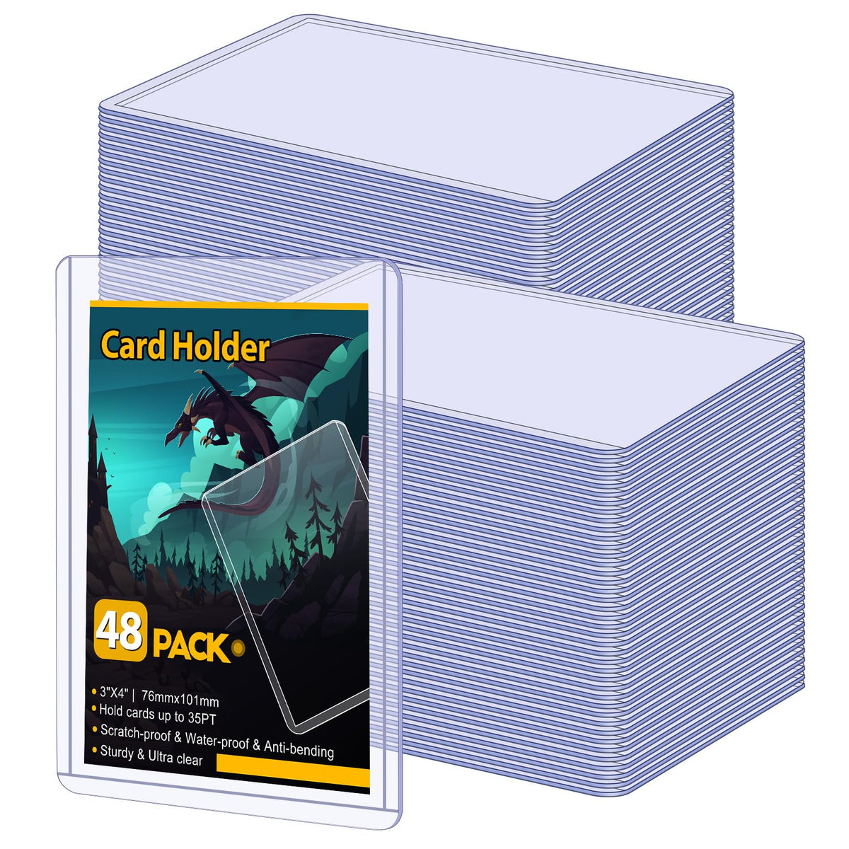 Sooez 32 Card Sleeves Hard Plastic Card Holder for Trading Card 3"x4", 35PT