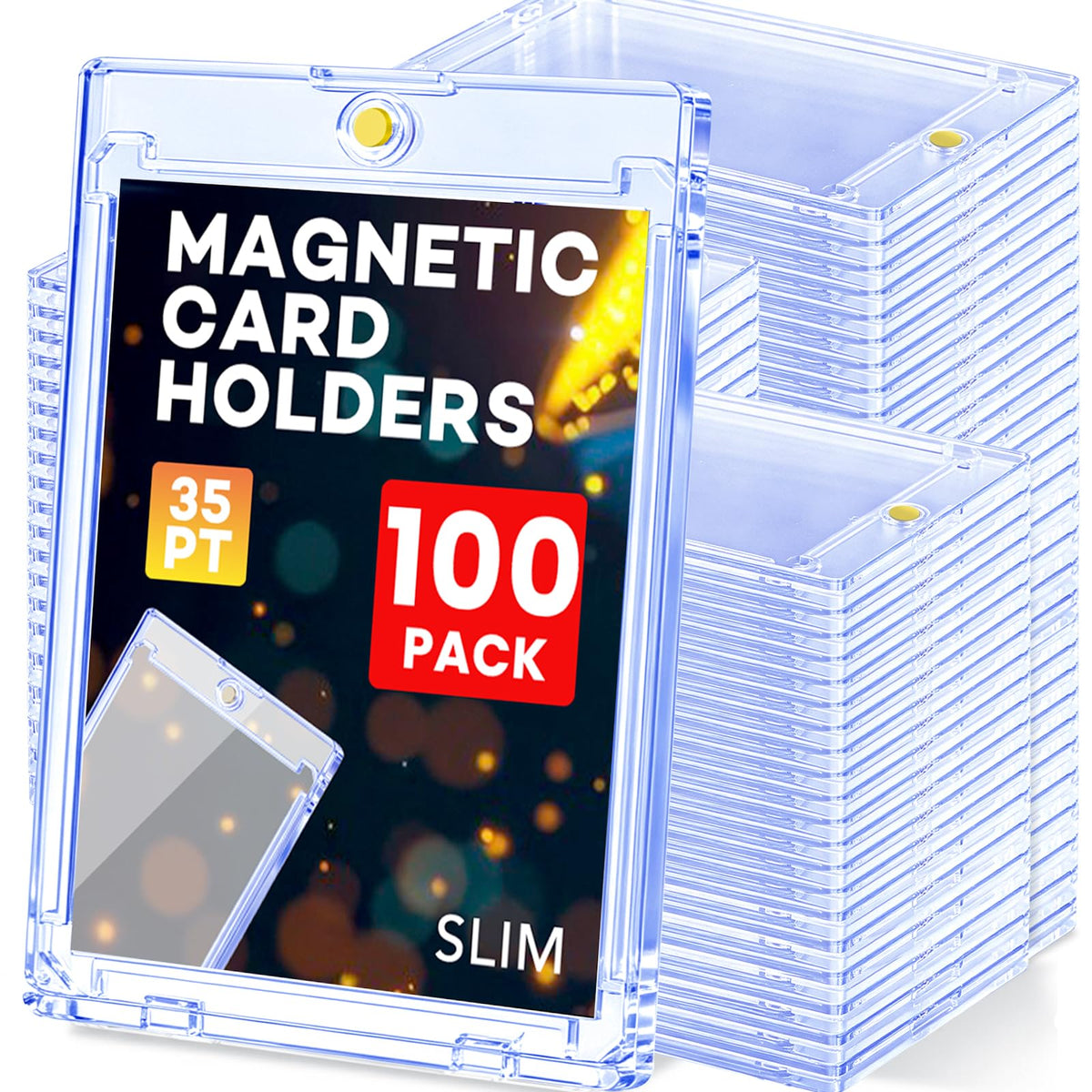 ZENOWICK 100ct Magnetic Card Holders, Magnetic 35pt One Touch Card Holders