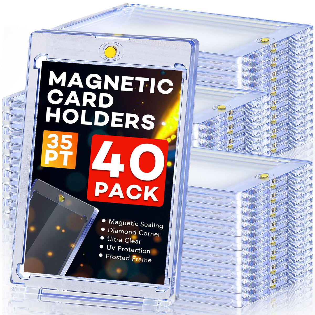 ZENOWICK 100ct Magnetic Card Holders, Magnetic 35pt One Touch Card Holders